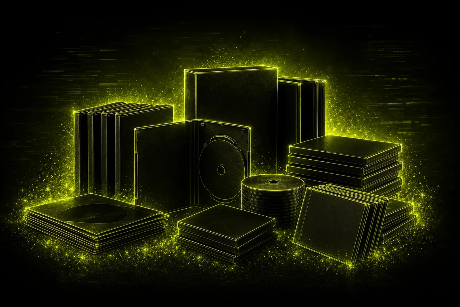 Neon-lit media and entertainment bundles visual