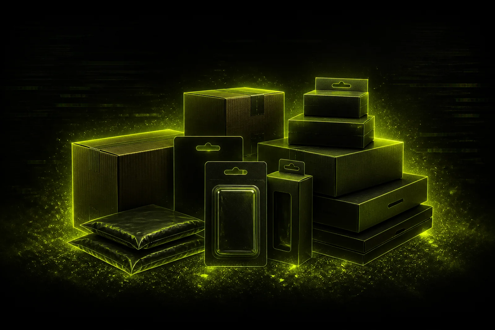 Neon-lit surplus and clearance inventory visual