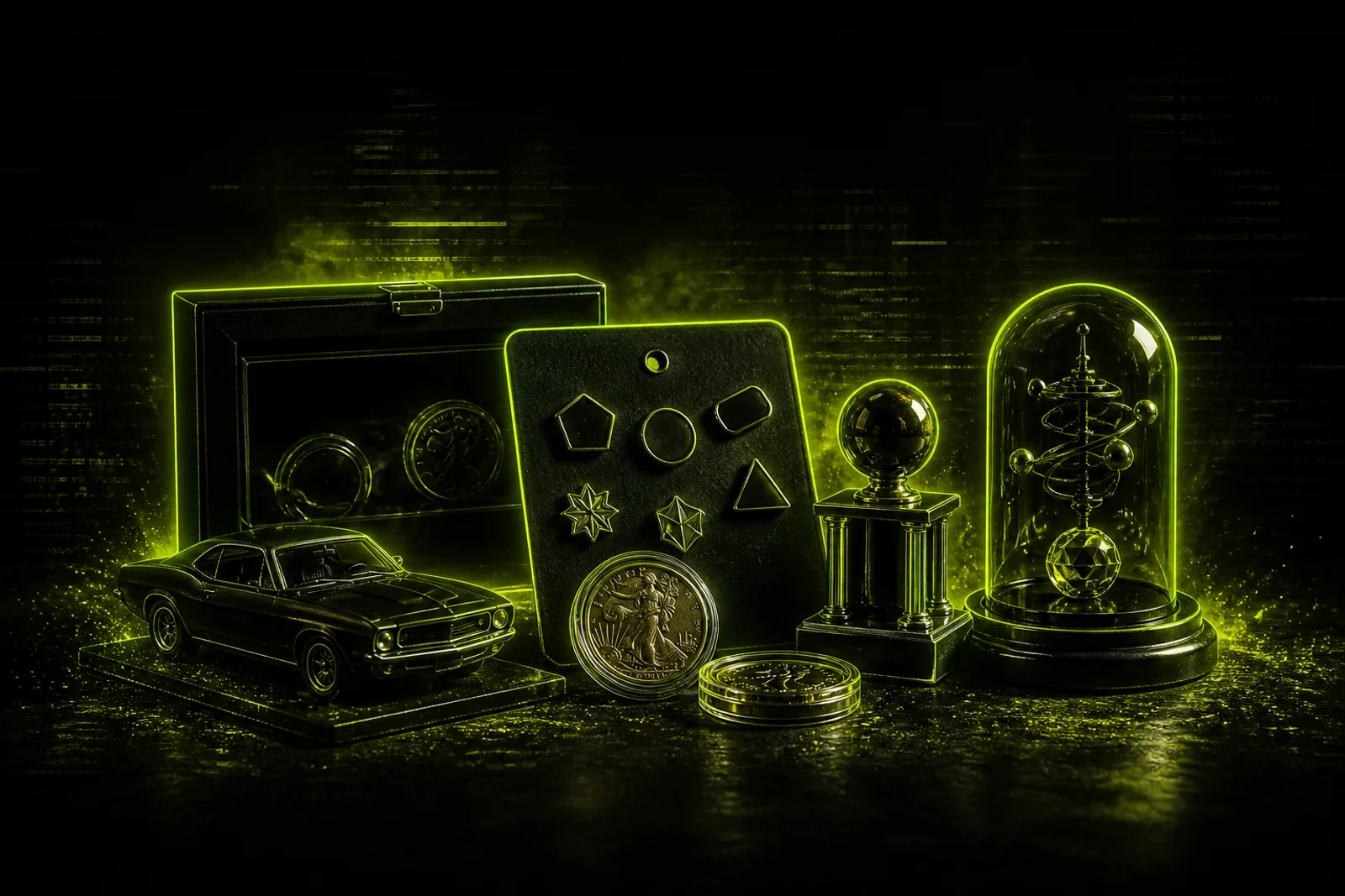 Neon-lit collectables display assortment